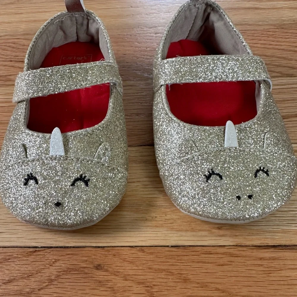 Carter's Unicorn Gold Glitter Baby Girl Shoes 9-12 months